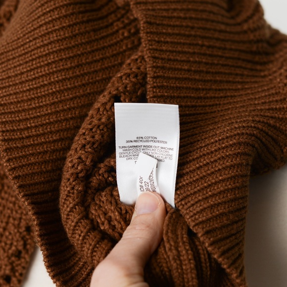 NEW Express Open Stitch Double V-Neck Dolman Sleeve Brown Sweater - Picture 7 of 10